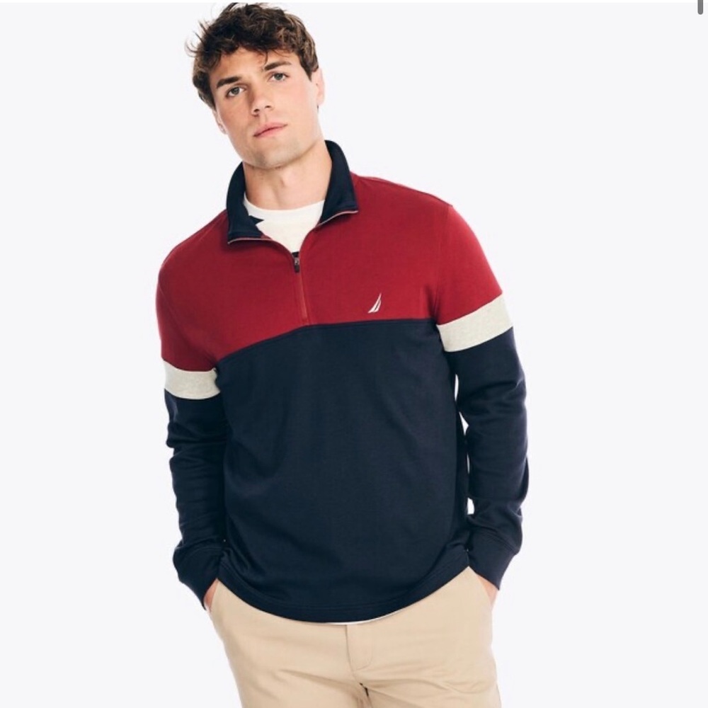 Nautica Men's Zip-Up Sweater in Red and Navy